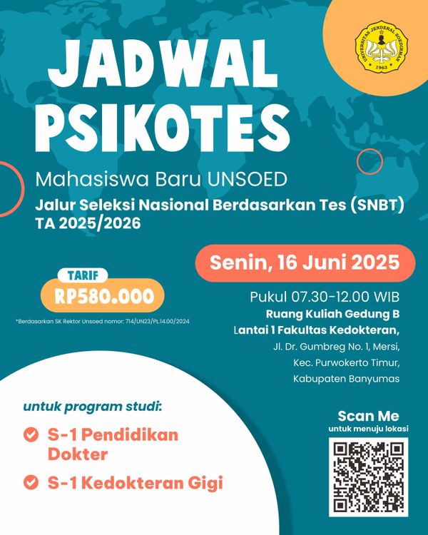 Jadwal Pelaksanaan Psikotes Mahasiswa Baru UNSOED Jalur SNBT TA 2025/2026 cover image