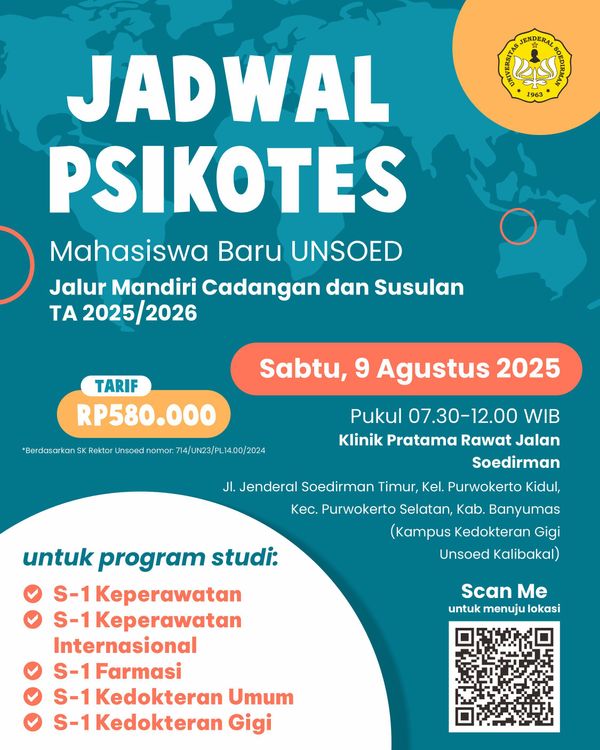 Jadwal Pelaksanaan Psikotes Mahasiswa Baru UNSOED Jalur Mandiri Cadangan dan Susulan TA 2025/2026 cover image