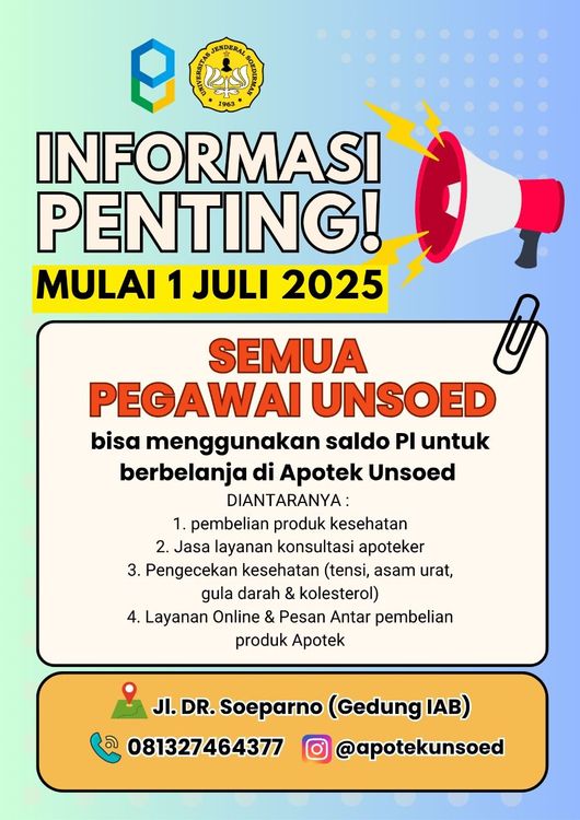 Kabar Gembira! Saldo PI Anda Bisa untuk Cek Kesehatan atau Belanja di Apotek Unsoed cover image
